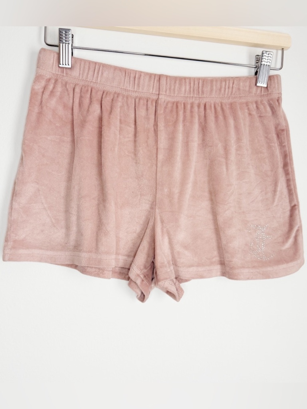 Juicy Couture Dusty Pink Plush Lounge Shorts with Rhinestone Logo